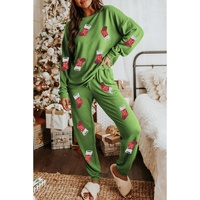 Spinach Green Sequin Christmas Stockings Graphic Two Piece Lounge Set - L thumbnail