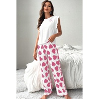 Pink Ruffled Tank Top And Heart Print Pants Lounge Set - M thumbnail