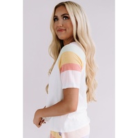 White Rainbow Striped T Shirt and Shorts Set - S thumbnail