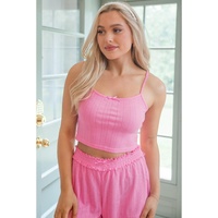 Bonbon Delicate Texture Cropped Cami Shorts and Cardigan 3pcs Lounge Set - L thumbnail