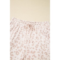 Beige Cheetah V Neck Tee and Pants Lounge Set - S thumbnail