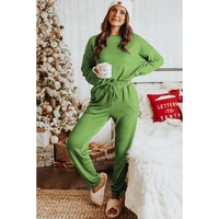 Spinach Green Long Sleeve Pullover and Jogger Pants Lounge Set - M thumbnail
