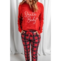 Red Santa Baby Plaid Print Two Piece Pajama Set - M thumbnail
