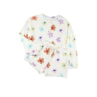 White Floral Long Sleeve Henley Top and Drawstring Shorts Set - L thumbnail