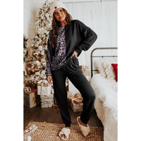 Black Contrast Leopard Long Sleeve Pullover and Joggers Outfit - XL thumbnail