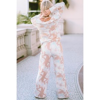 Multicolor Tie Dye Print V Neck High Waist Lounge Set - S thumbnail