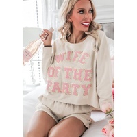 Apricot Letter Print Long Sleeve Top and Shorts Lounge Outfit - L thumbnail