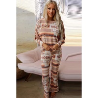 Azura Exchange Multicolour Aztec Print Puff Sleeve Pullover and Pants Lounge Outfit - M thumbnail