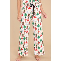 White Printed Christmas Pattern Buttoned Two Piece Sleepwear - M thumbnail