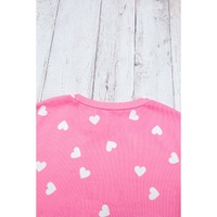 Pink Valentine Heart Print Long Sleeve Tee and Shorts Lounge Set - S thumbnail