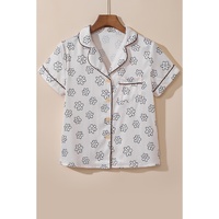 Beige Floret Printed Pajama Shorts Set - L thumbnail