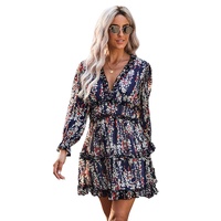 Blue Ruffle Detailing Open Back Floral Dress - M thumbnail