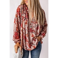 Azura Exchange Printed Split V Neck Blouse - S thumbnail