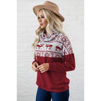Azura Exchange Christmas Elk Print Cowl Neck Knit Top - 2XL thumbnail