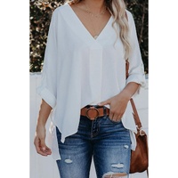 Azura Exchange V Neck 3/4 Sleeve High Low Hem Shirt - S thumbnail