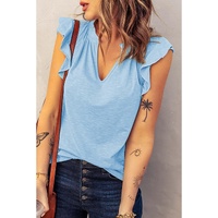 Azura Exchange Solid V Neck Butterfly Sleeve Tee - S thumbnail