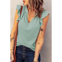 Azura Exchange Solid V Neck Butterfly Sleeve Blouse - M thumbnail