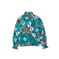 Azura Exchange Printed Smocked Mock Neck Blouse - S thumbnail