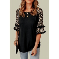 Azura Exchange Leopard Patchwork Ruffled Sleeve Top - S thumbnail