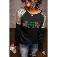 Azura Exchange Sequin Patchwork Plaid Leopard Long Sleeve Top - S thumbnail