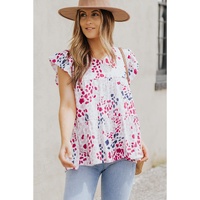 Spotted Print Ruffled V Neck Tank Top - M thumbnail