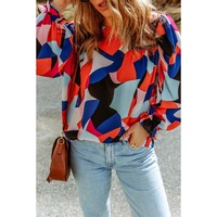 Azura Exchange Ruffled Puff Sleeve Abstract Pattern Blouse - S thumbnail