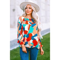 Azura Exchange Abstract Pattern Ruffled Puff Sleeve Blouse - M thumbnail