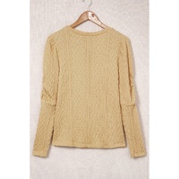 Azura Exchange Puffy Sleeve Khaki Textured Knit Top - L thumbnail