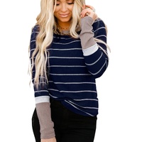 Azura Exchange Color Block Cuffs Rib Knit Striped Pullover - M thumbnail