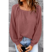 Azura Exchange Puff Sleeve Waffle Knit Top - M thumbnail