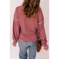 Azura Exchange Stylish Contrast Stitching Waffle Knit Pullover - S thumbnail