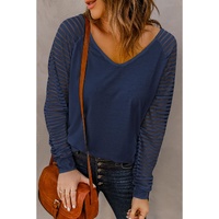 Blue Sheer Stripe V-Neck Top - M thumbnail
