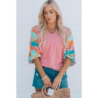 Azura Exchange Color Block Bubble Sleeve Top - M thumbnail