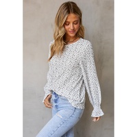 Azura Exchange Floral Printed Crinkled Ruffled Bubble Sleeve Blouse - 2XL thumbnail