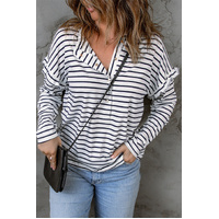 Azura Exchange Striped Print Ruffled Buttoned Top - L thumbnail