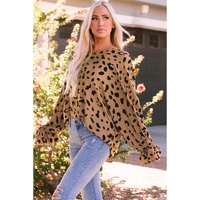 Azura Exchange V Neck Ruffled Cuffs Loose Blouse - M thumbnail