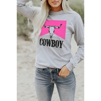 Azura Exchange Color Block Long Sleeve Top with Cowboy Steer Skull Print - S thumbnail