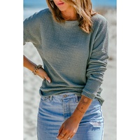 Azura Exchange Drop Shoulder Waffle Knit Long Sleeve Top - L thumbnail
