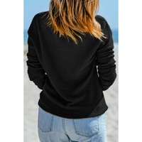 Black Waffle Knit Drop Shoulder Long Sleeve Top - L thumbnail