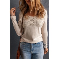 Azura Exchange Lace Crochet V Neck Long Sleeve Top - S thumbnail