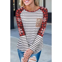 Azura Exchange Christmas Striped Patchwork Long Sleeve Top - M thumbnail