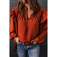 Azura Exchange Pleated V Neck Blouse - M thumbnail
