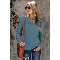 Azura Exchange Lace Hem Sleeve Button Top - XL thumbnail