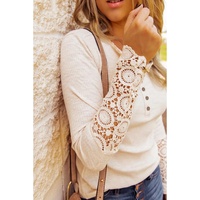 Azura Exchange Crochet Lace Hem Sleeve Button Top - S thumbnail