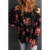 Azura Exchange Lace Patchwork Cold Shoulder Blouse - M thumbnail
