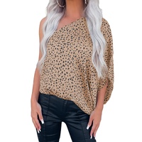 Azura Exchange Leopard Asymmetric One Shoulder Blouse - M thumbnail