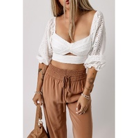 Azura Exchange Lace Crochet Zipped Knot Cropped Blouse - XL thumbnail
