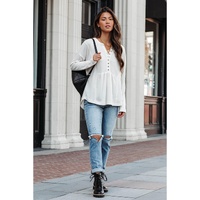 Azura Exchange Waffle Knit Half Button Henley Top - XL thumbnail