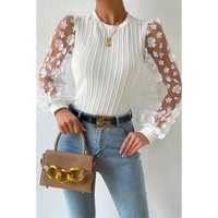 Azura Exchange Applique Mesh Sleeves Textured Knit Blouse - M thumbnail