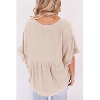 Azura Exchange Loose V Neck Top with Ruffled Lace Detail - M thumbnail